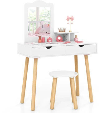 Promotion 2-in-1 vaikų kosmetinis stalas ir taburetė, balta