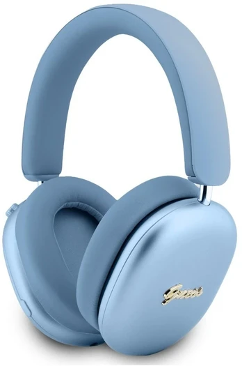 Ausinės su lankeliu ant galvos Guess Metallic Effect Metal Script Logo Bluetooth ENC mėlyna