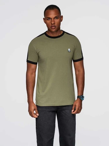 men's cotton t-shirt with contrasting inserts - olive v4 s1632