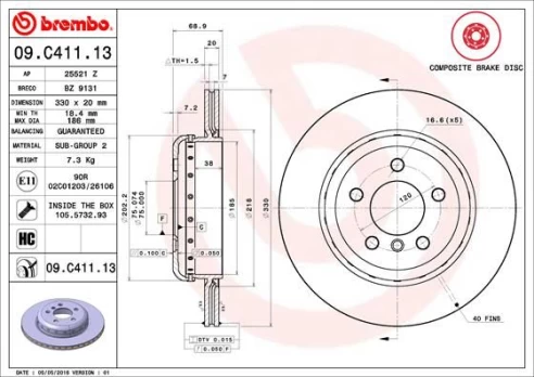 Stabdžių diskas BREMBO 09.C411.13