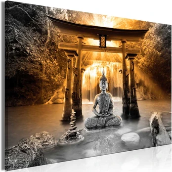 Artgeist Paveikslas - Buddha Smile (1 Part) Wide Oranžinis