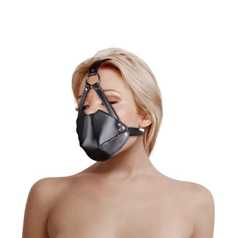 Ouch By Shots Head Harness with Mouth Cover and Solid Ball Gag - Juodas