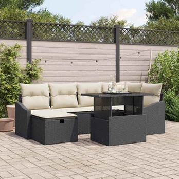 7 dalių sodo sofa komplektas su pagalvėlėmis juodas ratanas