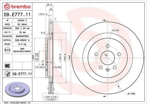Stabdžių diskas BREMBO 09.E777.11