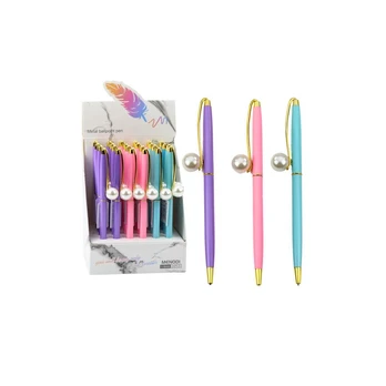 Lean Metal Ballpoint Pen Automatic Pearl Mėlyna Ink 1.0mm Mix