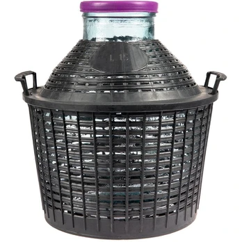 15 L demijohn with wide neck in plastic basket