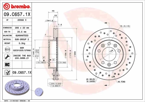 Stabdžių diskas BREMBO 09.C657.1X