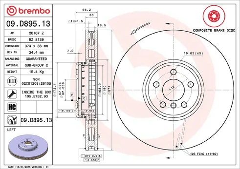 Stabdžių diskas BREMBO 09.D895.13