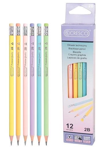 Grafitinis pieštukas PASTEL, Cresco, 2B, su trintuku