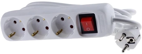 Mercodan 3-way Schuko power strip, with switch 1.5m, baltas,