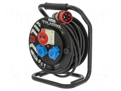 Extension lead | 5x1.5mm2 | Sockets: 3 | rubber | black | 20m | 16A | POWER