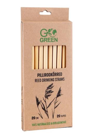 Šiaudeliai GoGreen Reed Drinking Straws, 20 cm, 20 vnt.