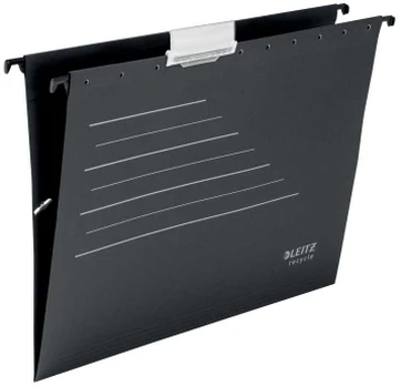 Leitz Alpha® perdirbto kartono pakabinimo aplankas, A4, juodas, kartonas, 80 g/m², 150 lapų, 348 mm