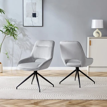 Valgomasis kėdė, 360° sukama, pilkas aksomas, 87 cm, 2 vnt