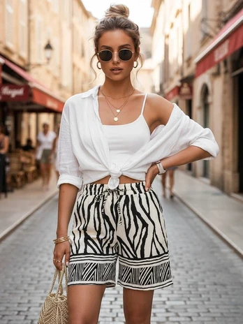 Moteriški juodi/balti šortai Zebra