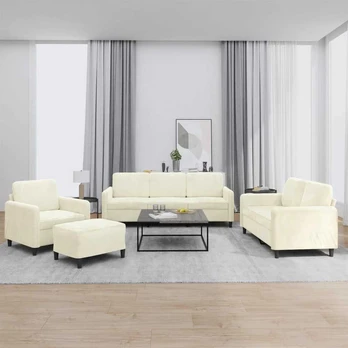 Sofa Sofos komplektas, 4 dalių, kreminės spalvos, aksomas