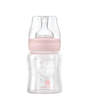 Stiklinis maitinimo buteliukas KikkaBoo Hippo, Dreams Pink, 0+ mėn, 120ml