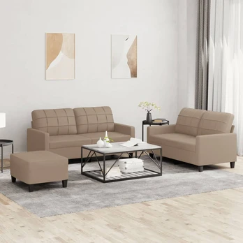 Sofa Sofos komplektas su pagalvėmis, 3 dalių, kapučino, dirbtinė oda