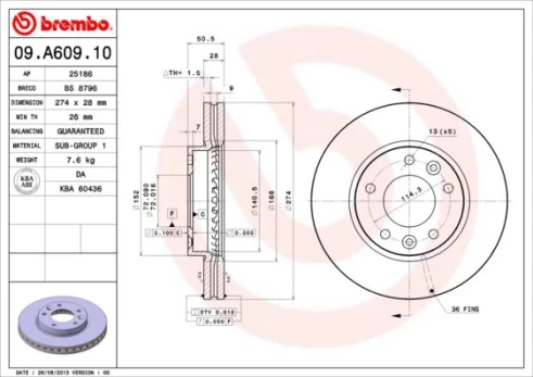 Stabdžių diskas BREMBO 09.A609.10