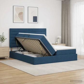 LED saugojimo lova su čiužiniu Mėlyna 200 x 200 cm Audinys