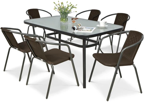 Lauko baldų komplektas SIMPLE 150 cm, 6+1, Brown