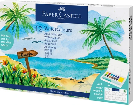 Faber-Castell Creative Studio akvareliniai dažai, 12 spalvų + teptukas