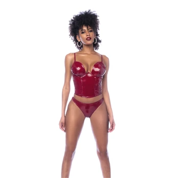 Mapale Two Piece Bustier Set XL Gloss Wine Red Adjustable Support