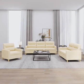 Sofa Sofos komplektas su pagalvėlėmis, 3 dalių, kreminis, audinys