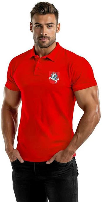 Vyriški raudoni polo marškinėliai Herbas