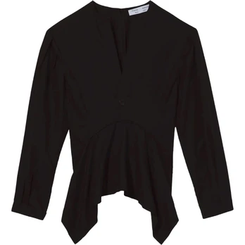Palaidinės moterims, Juoda, V-neck poplin top