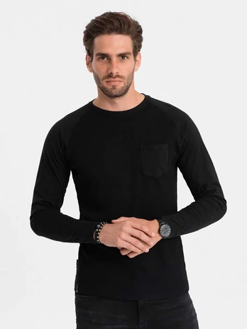 men's longsleeve with "waffle" texture - juodas v4 om-lscl-0109