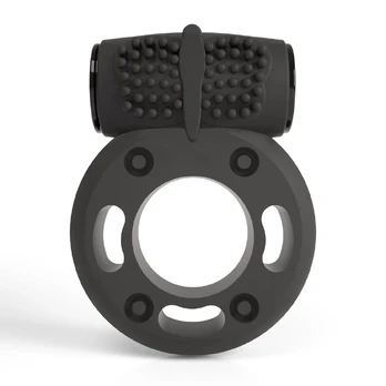 Crushious Booster Black Ring with Vibrating Bullet, Adjustable Size