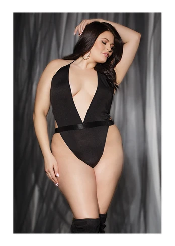 Coquette Leg Avenue Halter Teddy Juodas One Size - Elegant Bodysuit Design