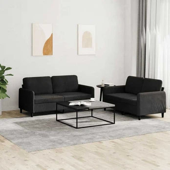 Sofa Sofos komplektas, 2 dalių, juodos spalvos, aksomas