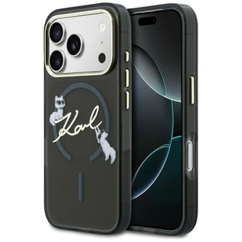 Karl Lagerfeld IML „Choupettes Karl Script“ logotipo „MagSafe“ dėklas, skirtas „iPhone 17 Pro Max“, juodas