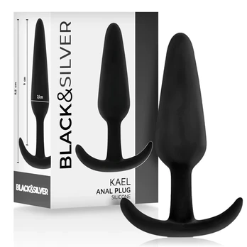 Black&Silver Hansel Silicone Anal Plug Medium Handle 9.8cm Velvet Touch