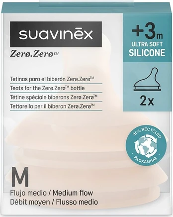 Suavinex 308681-ZERO BOTTLE TEETHS ZERO/MEDIUM FLOW M/2PCS