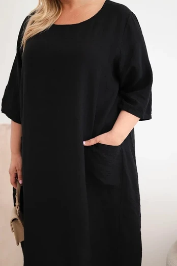 Moteriška Plus Size viskozinė suknelė su kišenėmis, juoda