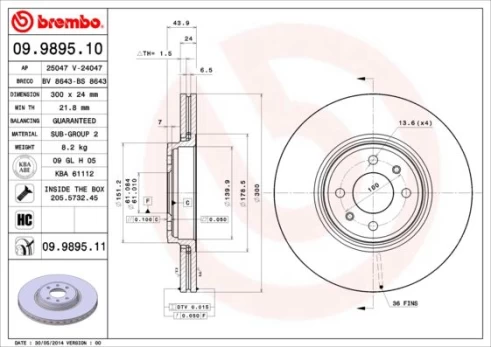 Stabdžių diskas BREMBO 09.9895.11