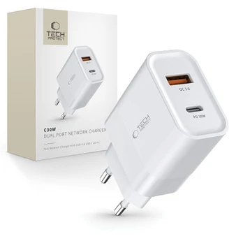 Baltas pakrovėjas PD30W/QC3.0 "Tech-Protect C30W 2-Port"