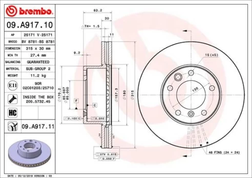Stabdžių diskas BREMBO 09.A917.11