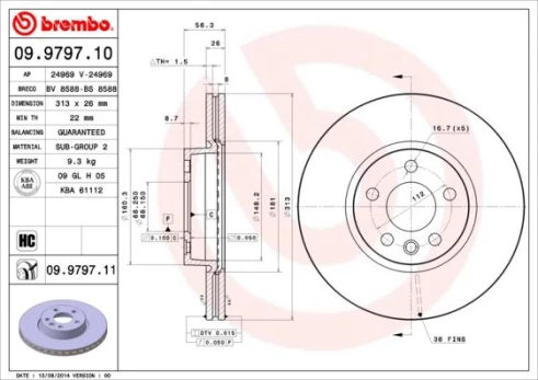 Stabdžių diskas BREMBO 09.9797.11