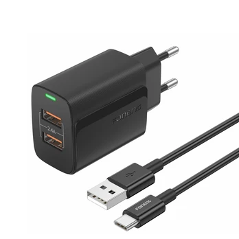 Oem Foneng Wall charger EU63 - 2xUSB - 12W with USB to Type C cable juodas