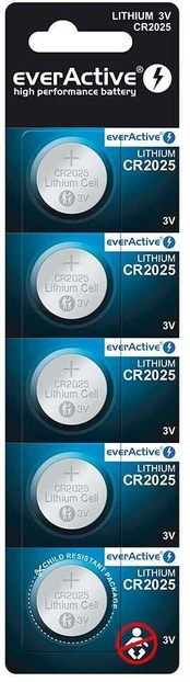 Mini ličio baterija everActive CR2025 – lizdinė plokštelė 5 vnt.
