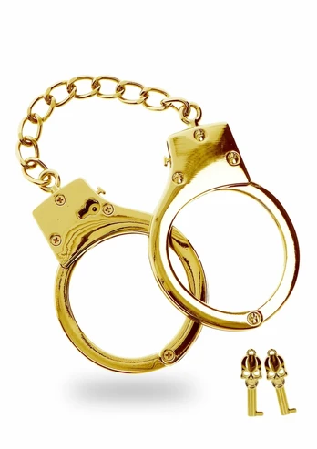 Ouch! Gold Plated Adjustable Bondage Handcuffs with Keys & Pouch