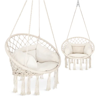 Supynės BOHO stiliaus su pagalve, smėlio spalvos