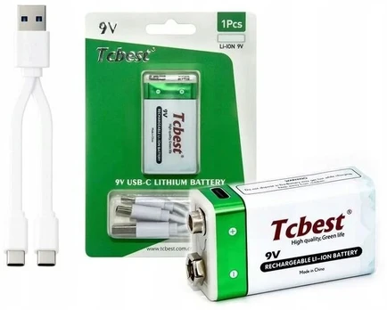 Įkraunamas ličio jonų akumuliatorius 9v R9 1000mah įkrovimo prievadas USB-C tipo C Tcbest / USB-C 9v
