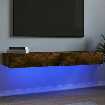 TV staliukas TV spintelės su LED lemputėmis, 2vnt., dūminės, 60x35x15,5cm