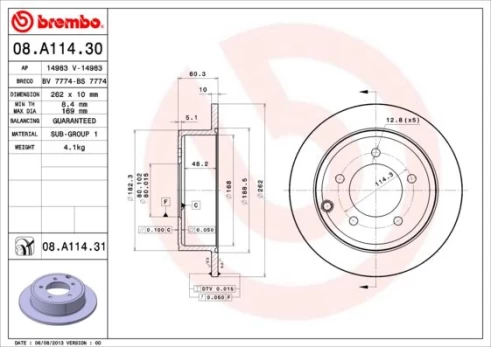 Stabdžių diskas BREMBO 08.A114.31