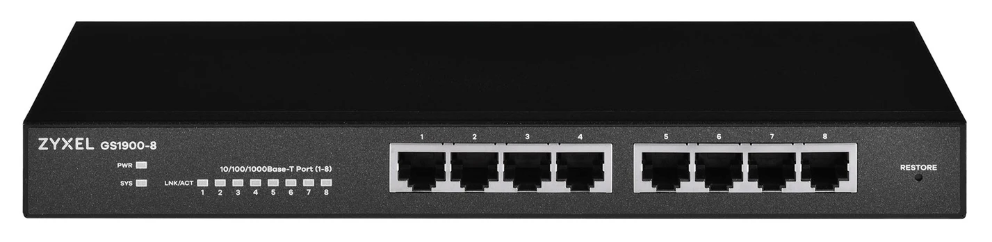 ZYXEL GS1900-8 V2, 8 PORT GBE L2 SMART SWITCH, DESKTOP, FANLESS